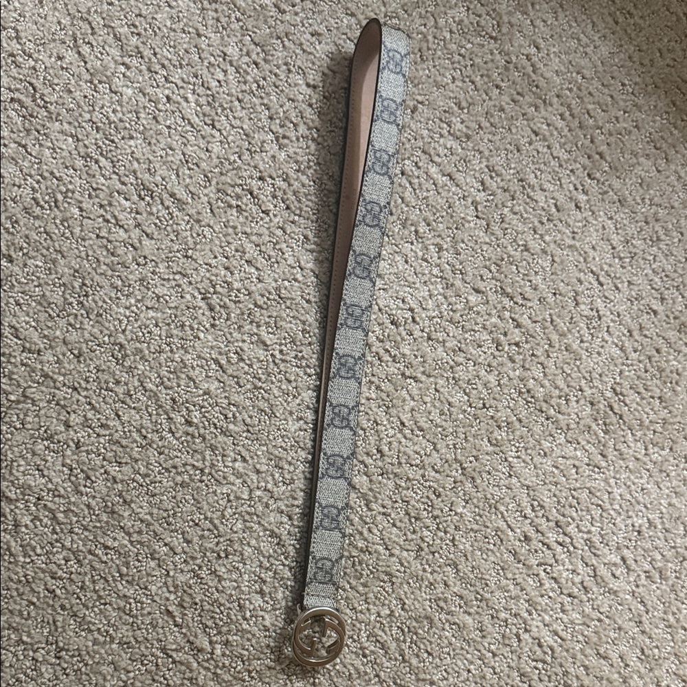 Designer Monogram Belt with Gold Buckle (Gucci)